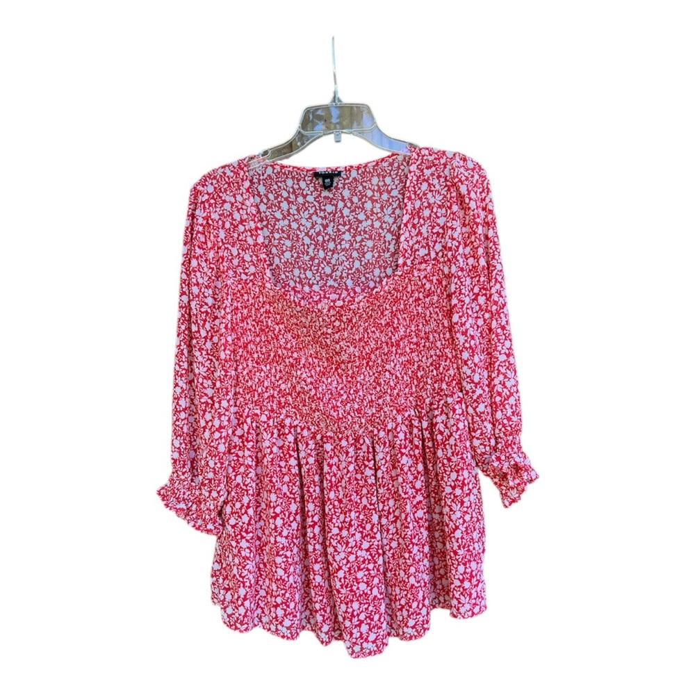 Torrid Women’s Smocked Babydoll Top/Peplum Square Neck/Ditsy Floral Blouse SZ 00